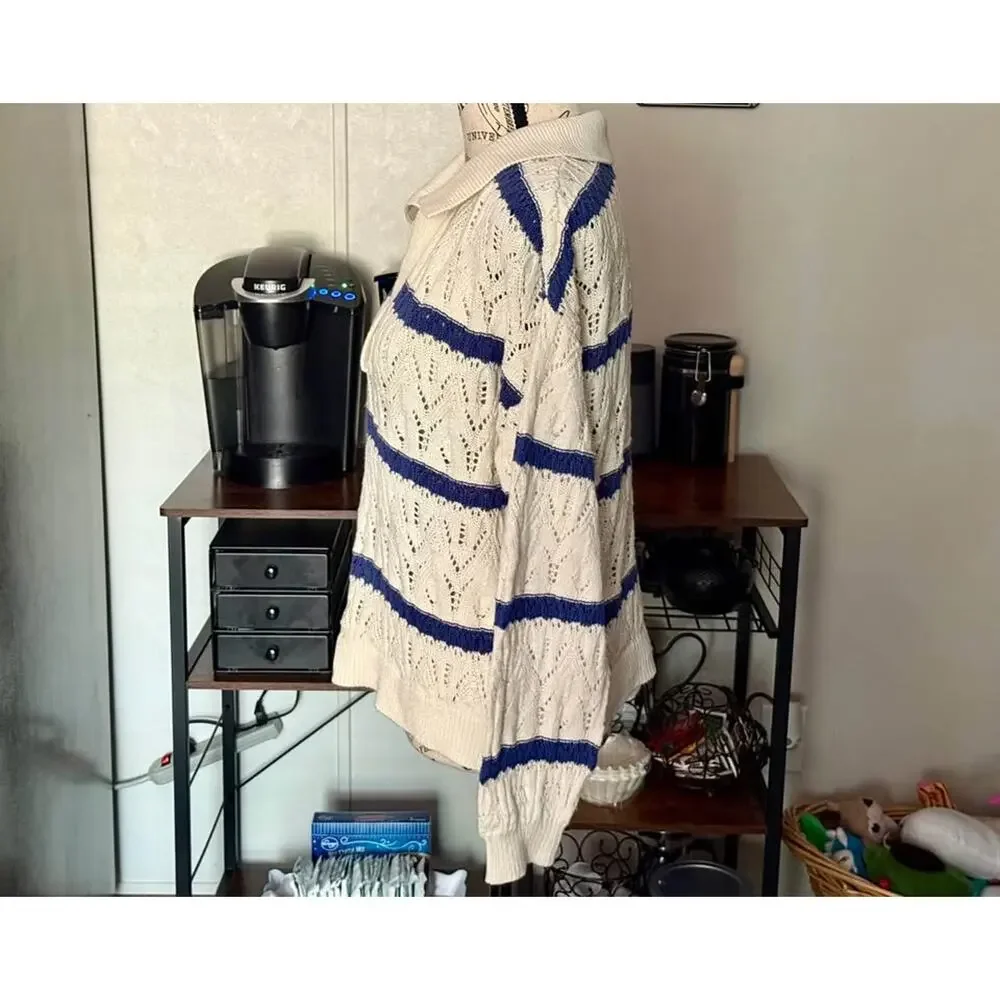 Women’s Universal Thread Cream Blue Striped Pullover Sweater Size Large